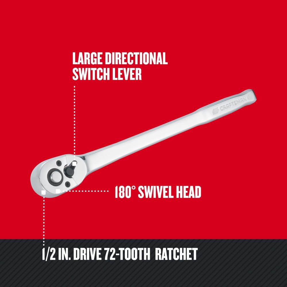 CRAFTSMAN Ratchet, Pear Head Long Handle, Sea, 72-Tooth, 3/8 Inch, large image number 2