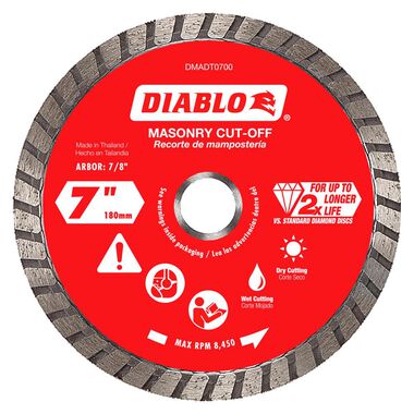 Diablo Tools 7in Diamond Turbo Cut Off Discs Masonry