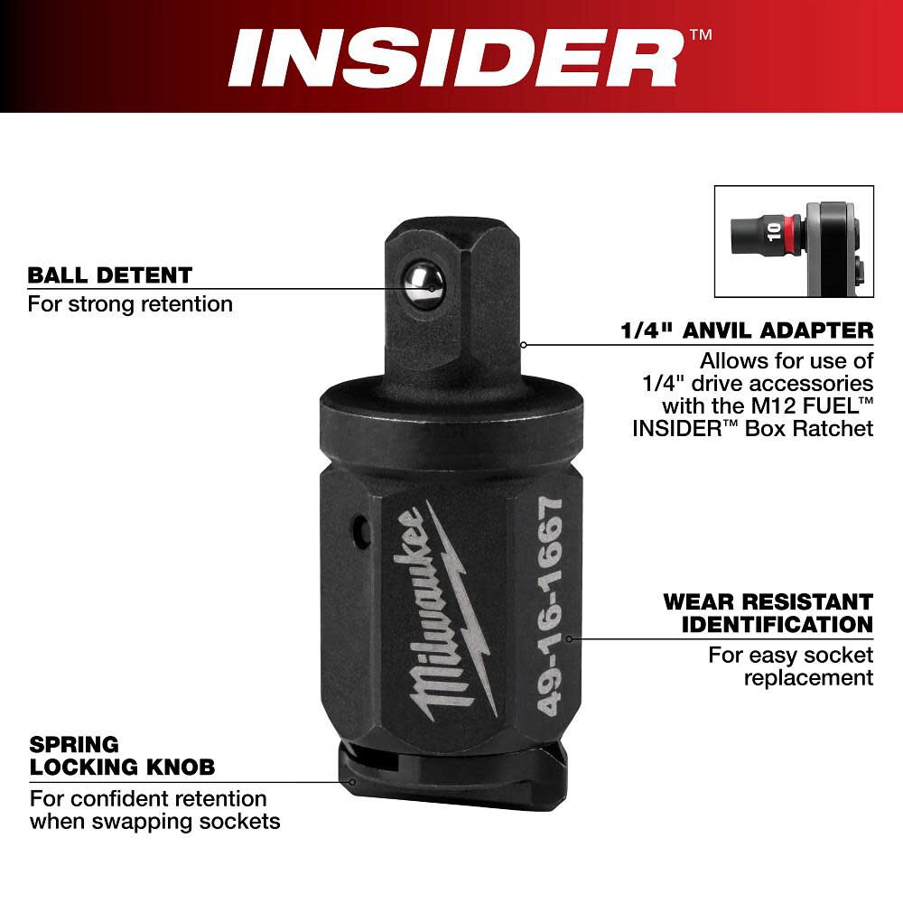 Milwaukee INSIDER Box Ratchet 1/4" Anvil Adapter, large image number 3
