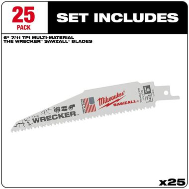 Milwaukee The Wrecker Multi-Material SAWZALL Blade 6 in. 7/11TPI 25PK, large image number 1