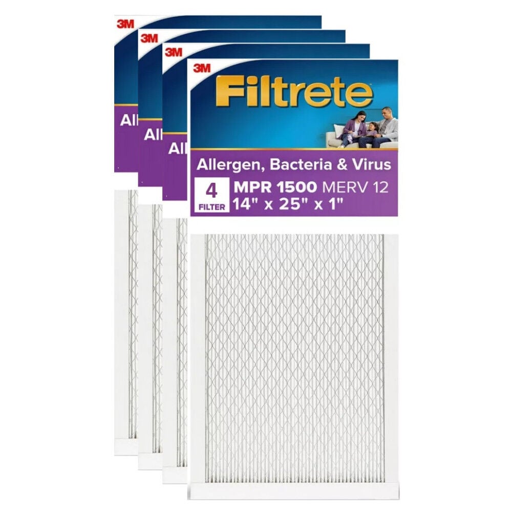 3M 14 Inch x 25 Inch 1500 MPR MERV 12 Allergen Air Filter – 4 Pack – 4186722-4 Pack