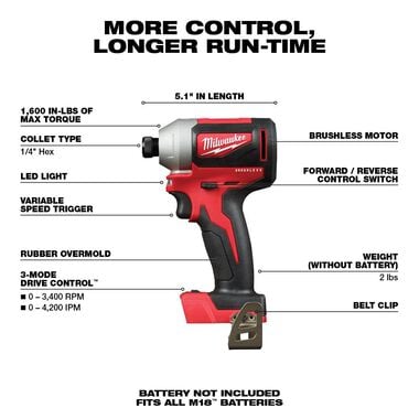 Milwaukee M18 Brushless 1/4 in. Hex 3 Speed Impact Driver (Bare Tool), large image number 1