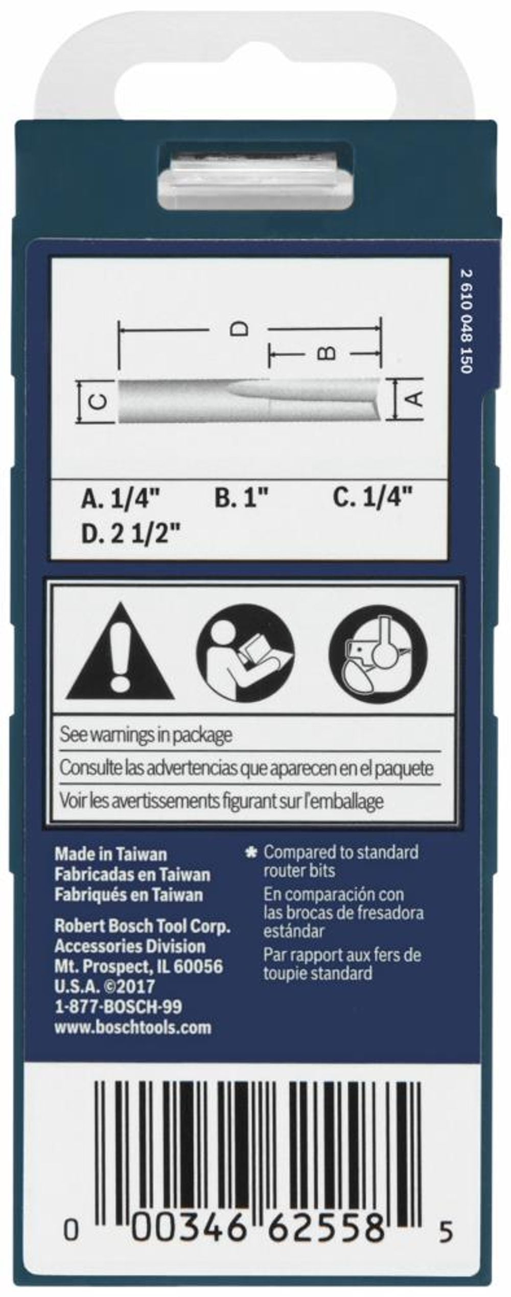 Bosch 1/4in x 1in Solid Carbide Double Flute O Flute Router Bit, large image number 3
