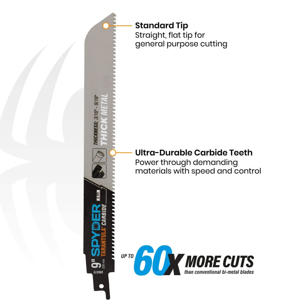 Spyder 9 Inch 10 TPI Metal Cutting Carbide Toothed Reciprocating Saw Blade, large image number 2