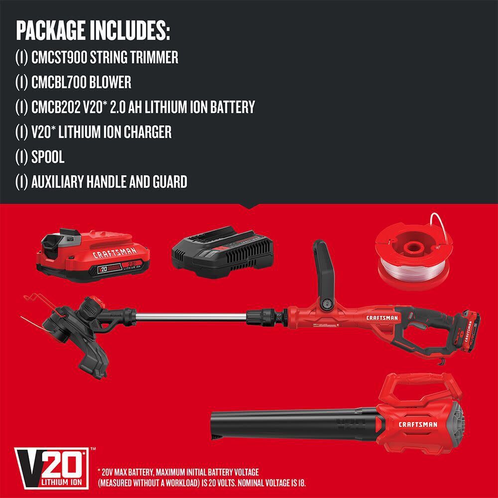 CRAFTSMAN V20 WEEDWACKER String Trimmer Blower Combo Kit CMCK197D1 Acme Tools