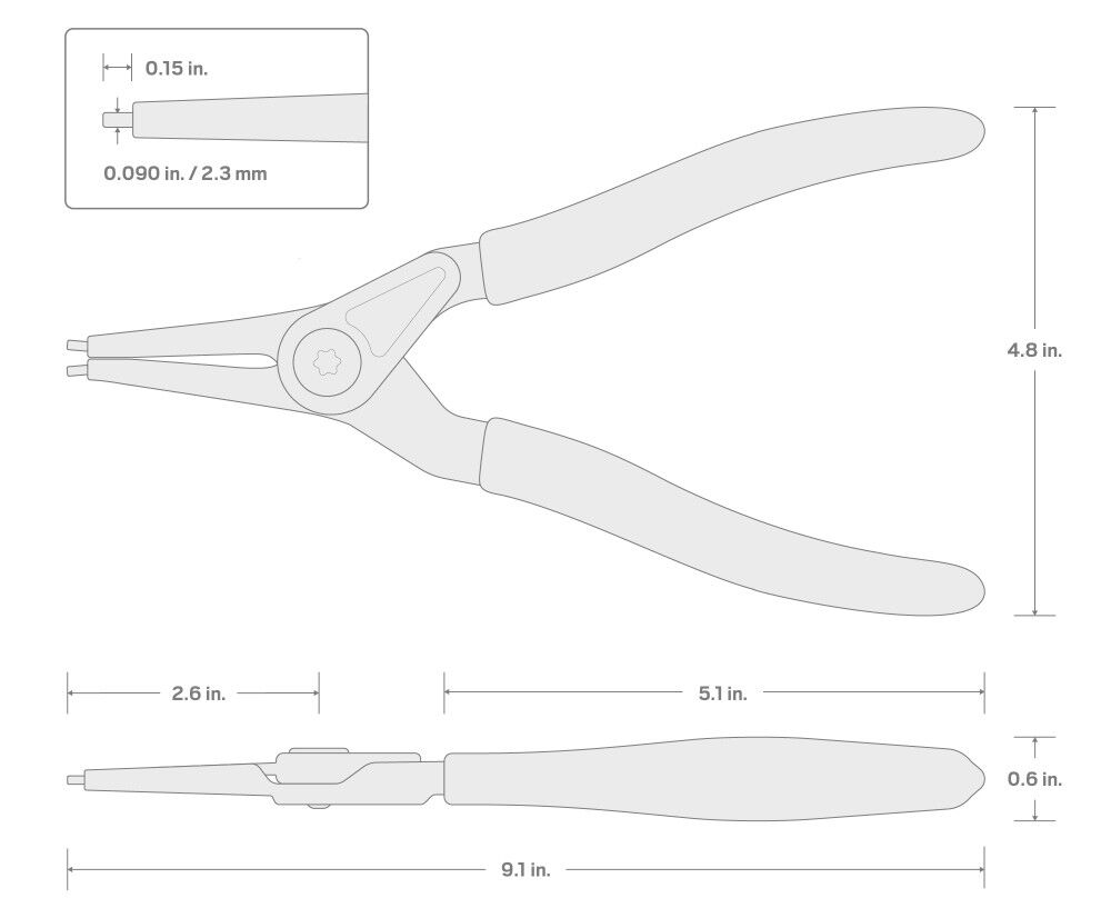 Tekton 9 Inch External Retaining Ring Pliers 0.090 Inch Tips, large image number 7