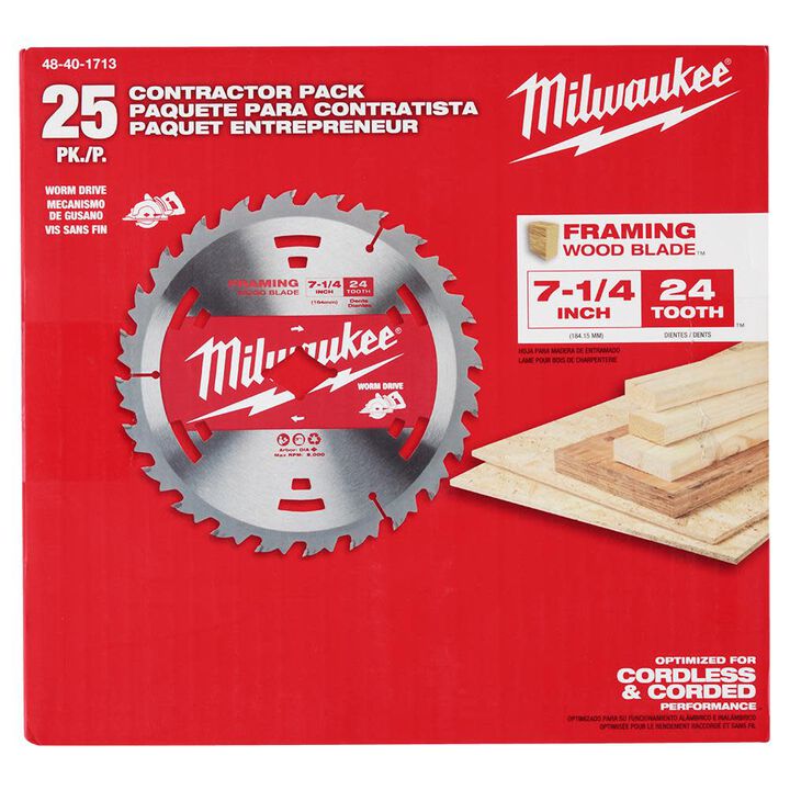 Milwaukee 7-1/4inch 24T Construction Worm Drive Framing Contractor Pack (25PK), large image number 4