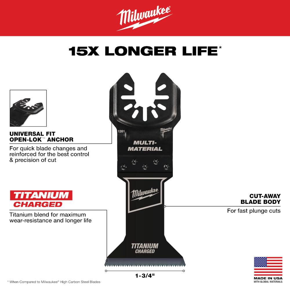 Milwaukee OPEN-LOK 1-3/4inch TITANIUM ENHANCED BI-METAL METAL BLADE 1PK, large image number 4