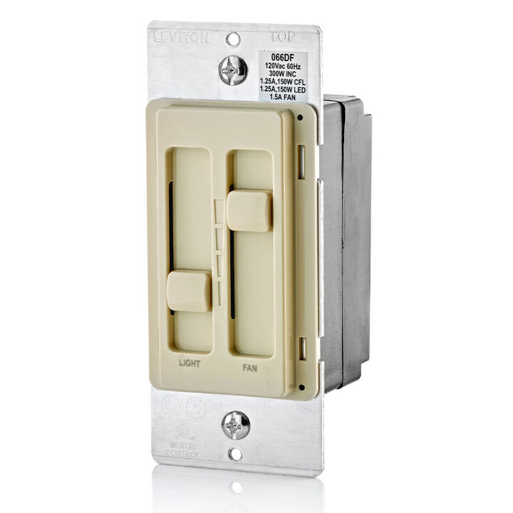 Leviton SureSlide Ivory Fan/LED Light Control Dimmer Slide Switch, large image number 1