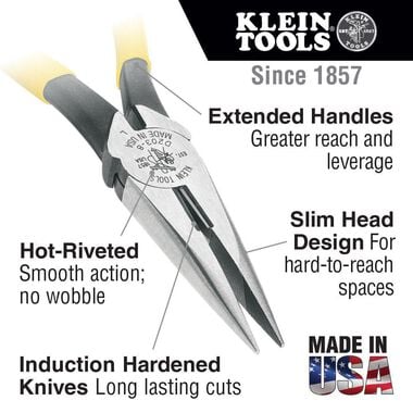 Klein Tools 6in Long Nose Pliers Cut w/Spring, large image number 1