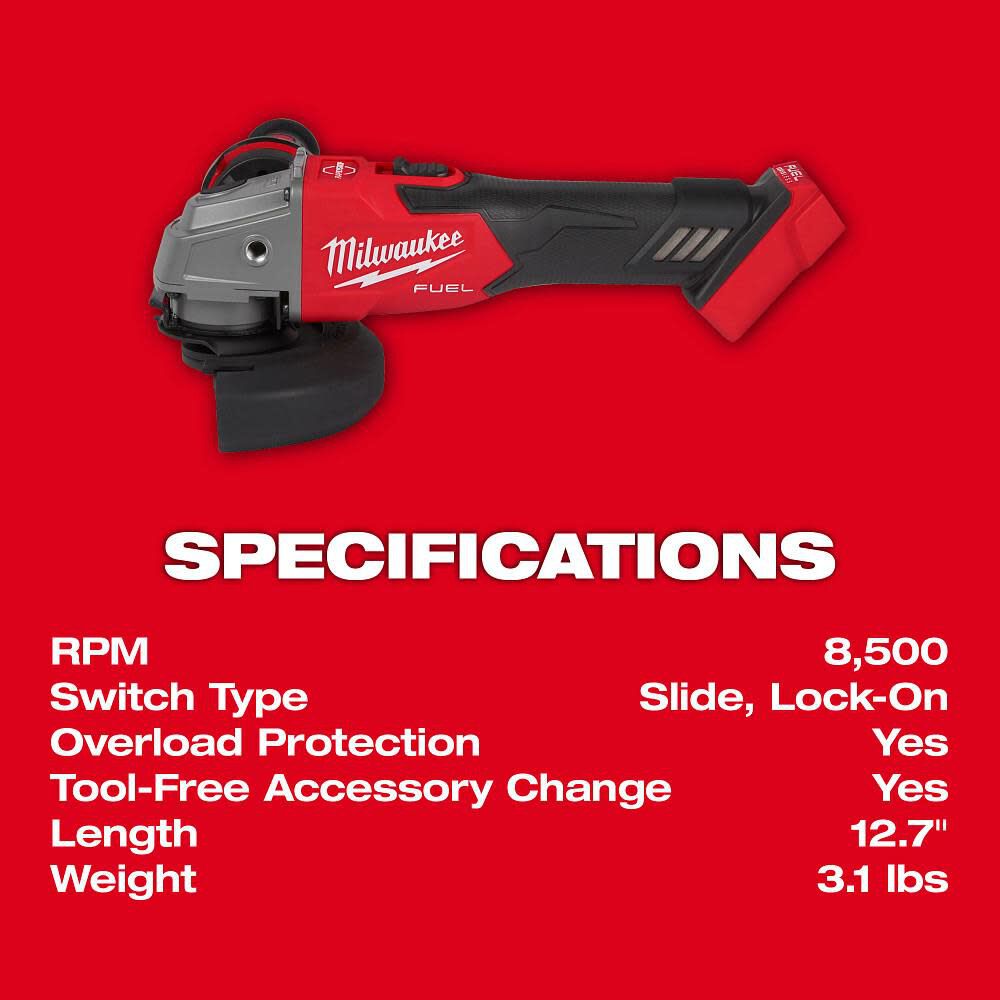 Milwaukee M18 FUEL 4-1/2inch / 5inch Grinder Slide Switch Lock-On (Bare Tool), large image number 8