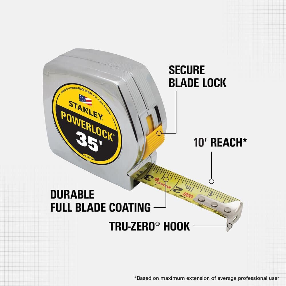 Stanley 35Ft x 1In Chrome Case PowerLock Classic Tape Measure, large image number 2