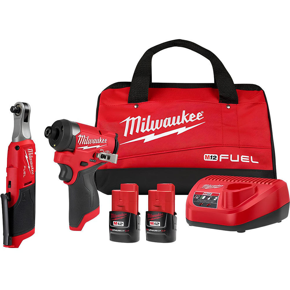 Milwaukee M12 FUEL 1/4 Inch Hex Impact Driver Kit with 3/8 Inch High Speed Ratchet, large image number 1