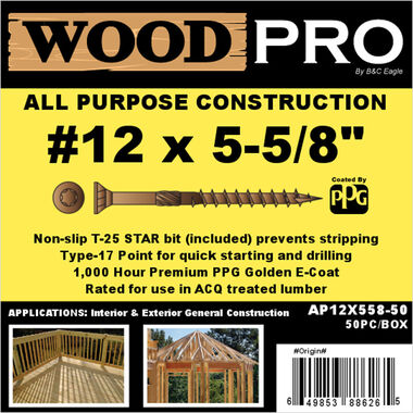 Woodpro (50) #12 x 5-5/8 In. All Purpose Wood Screws, large image number 1