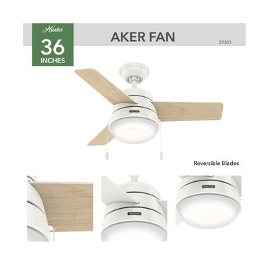 Hunter Fan Aker Ceiling Fan 36in Fresh White/Natural Wood, large image number 3