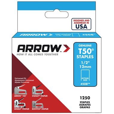 Arrow Fastener 1/2 inch T50 type staples box of 1250