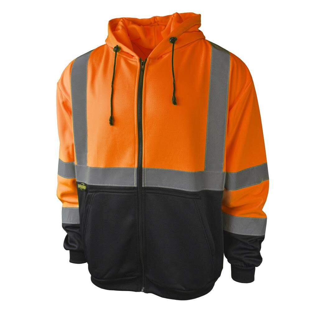 Radians SJ01B-3 Class 3 Color Blocked Hooded Zippered Sweatshirt - Orange - Size 4X - SJ01B-3ZOS-4X
