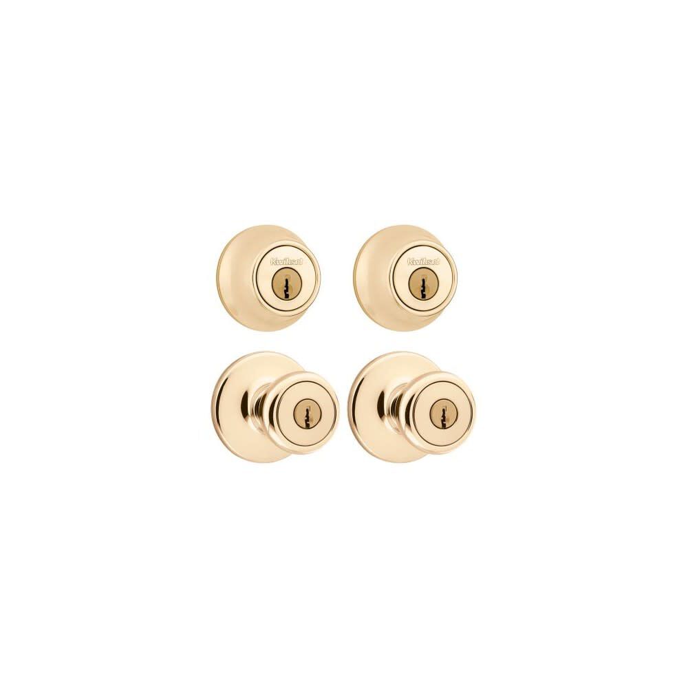 Kwikset Polished Brass Tylo Knob Entry Lockset & Single Cylinder Deadbolt, large image number 2