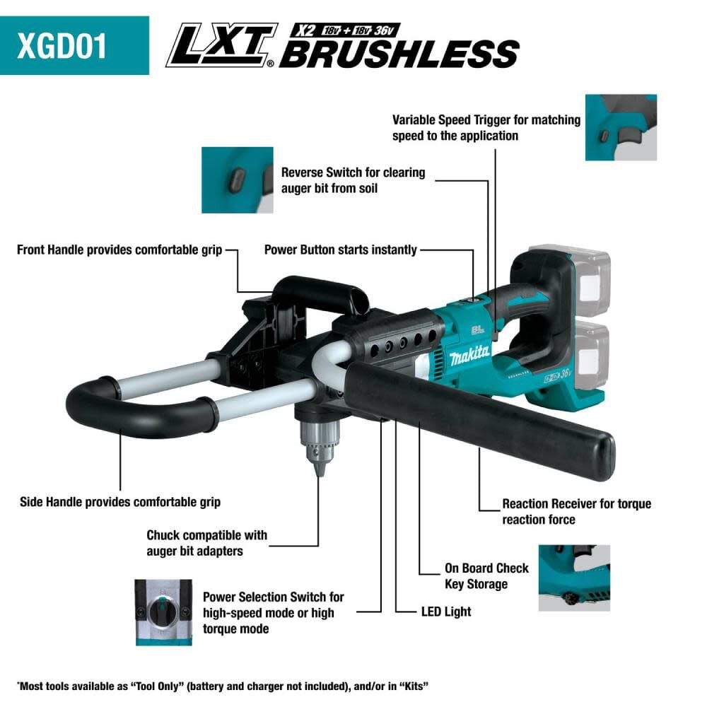 Makita 18V X2 (36V) LXT Earth Auger (Bare Tool) XGD01Z