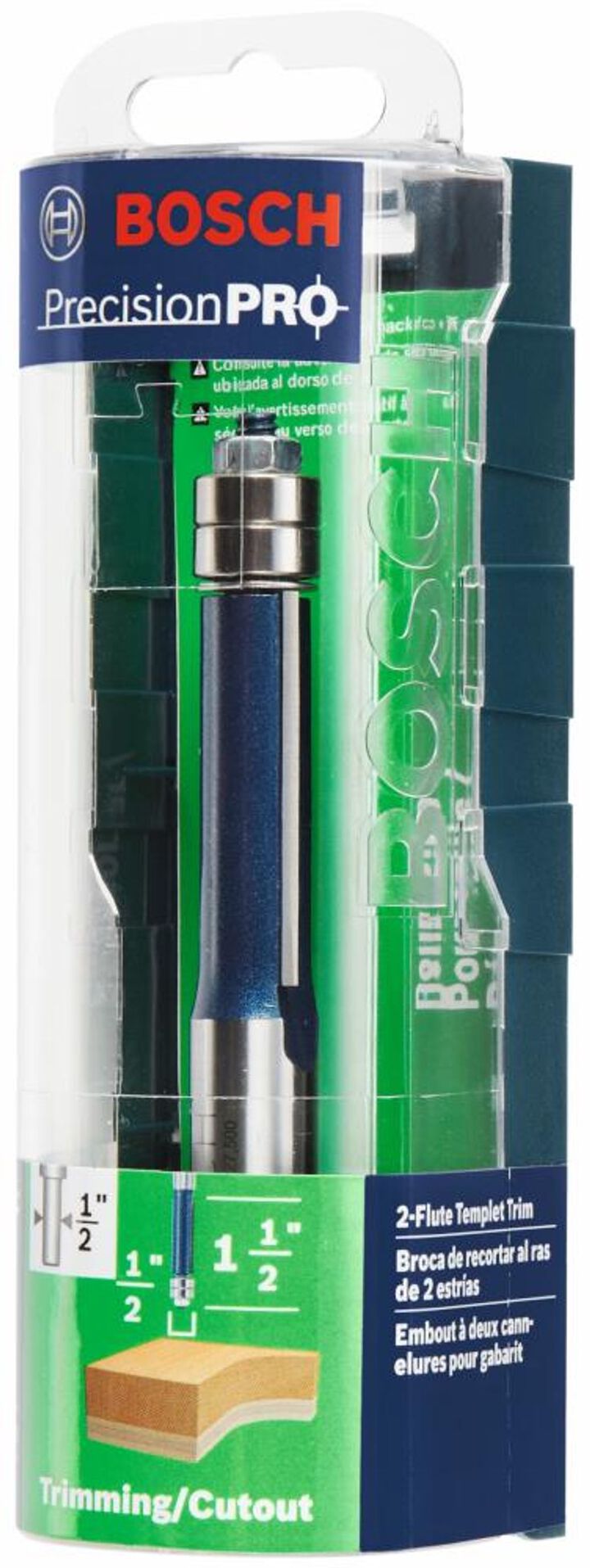Bosch 1/2in x 1 1/2in Carbide Tipped Double Flute Template Trim Router Bit, large image number 2