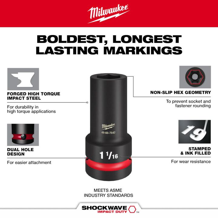 Milwaukee SHOCKWAVE Impact Duty 1 in Drive 1-1/16 in Thin Wall Extra Deep 6 Point Socket, large image number 3