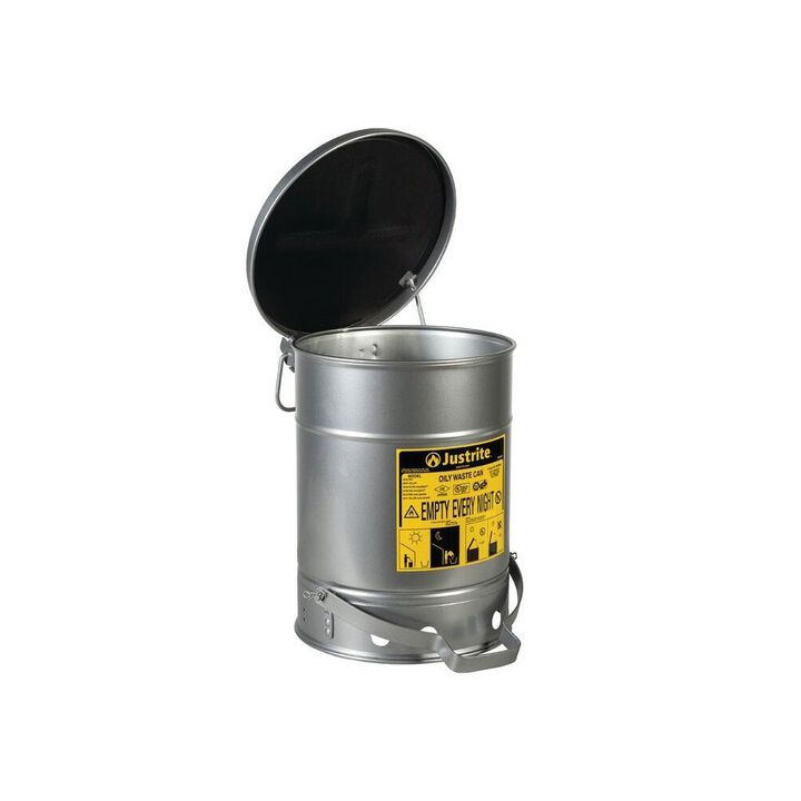 Justrite 6 Gallon Silver Self-Closing Cover Oily Waste Can, large image number 3