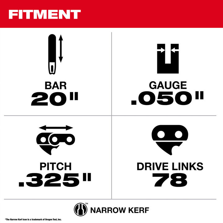 Milwaukee 20 Inch .325 Inch Pitch, .043 Inch Gauge Saw Chain and Guide Bar Set, large image number 3