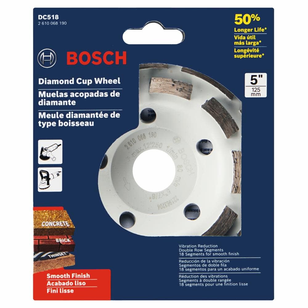 Bosch 5 in Double Row Segmented Diamond Cup Wheel for Concrete DC518