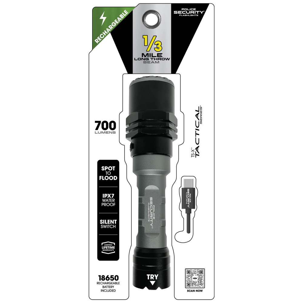 Police Security LONG THROW 700 Lumens Lithium-Ion Battery Rechargeable Flashlight, large image number 4