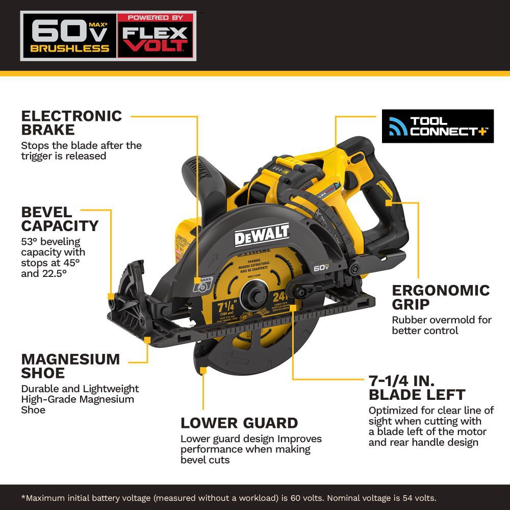DEWALT 60V FLEXVOLT 7-1/4 Inch Circular Saw Tool-Connect Kit, large image number 2