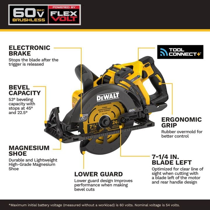 DEWALT 60V FLEXVOLT 7-1/4 Inch Circular Saw Tool-Connect Kit, large image number 1