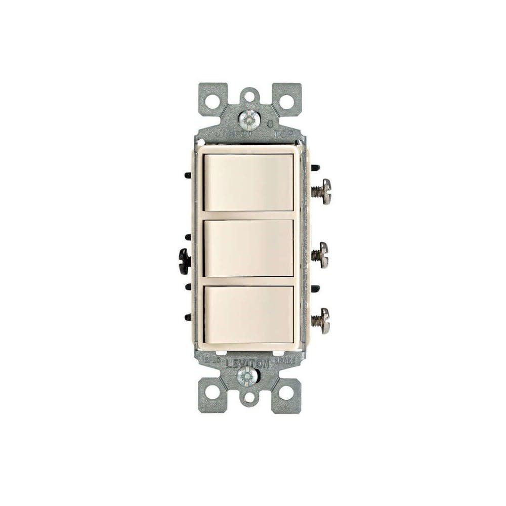 Leviton Decora Rocker Triple Combination Switch 15A Light Almond 1 Pole, large image number 2
