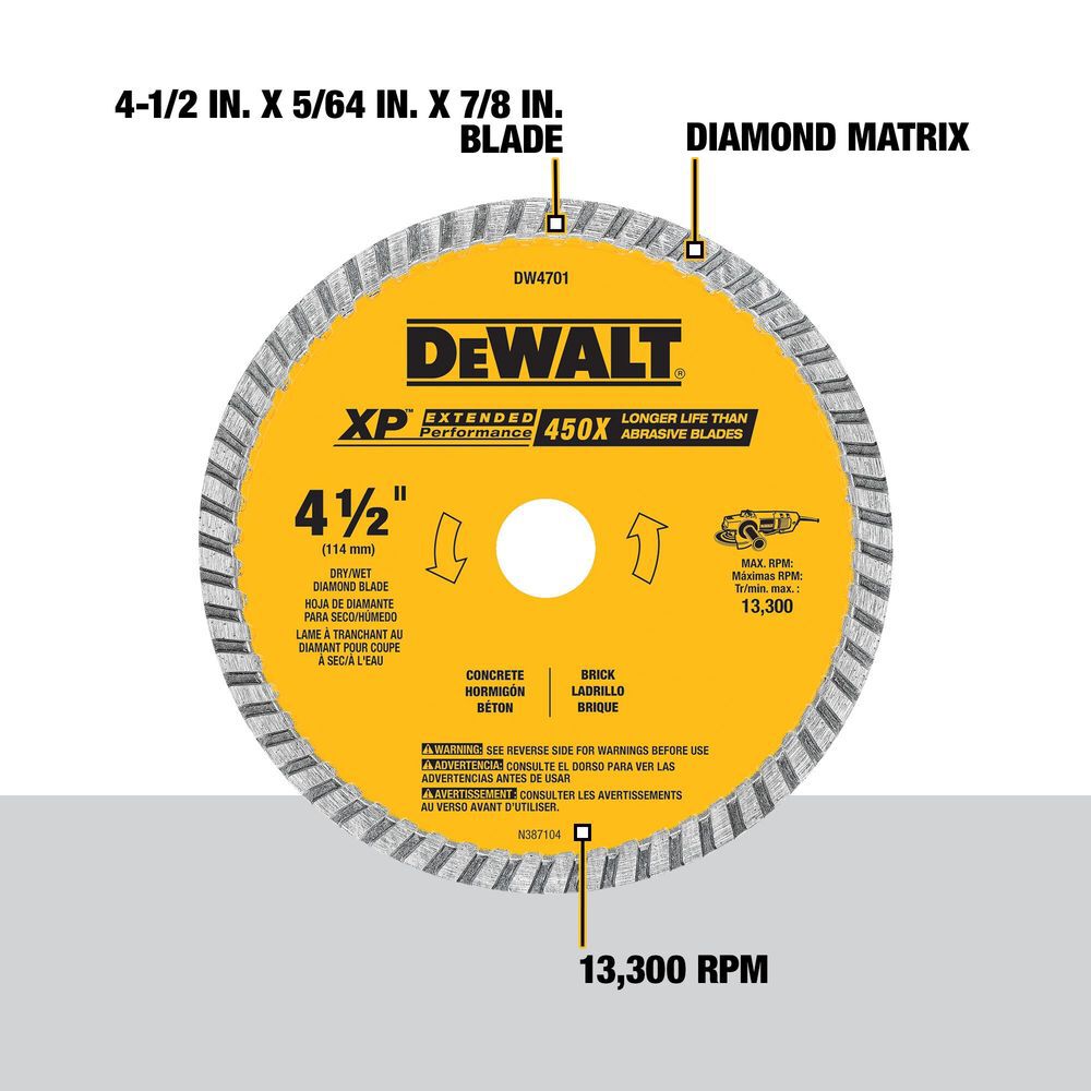 DEWALT 4 1/2 Inch XP Industrial Turbo Rim Diamond Blade for Stone and Masonry, large image number 2