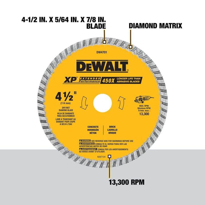 DEWALT 4 1/2 Inch XP Industrial Turbo Rim Diamond Blade for Stone and Masonry, large image number 1