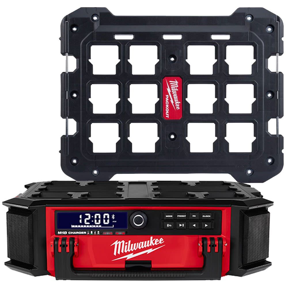 Milwaukee M18 PACKOUT Radio Charger with Mounting Plate Bundle
