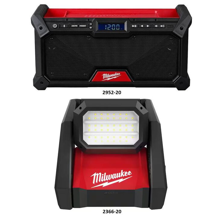 Milwaukee M18 Bluetooth Jobsite Radio (Bare Tool) and M18 Rover Dual Power Flood Light (Bare Tool) Bundle, large image number 1
