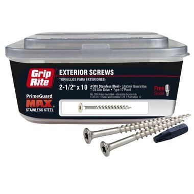 Grip Rite PrimeGuard Max 1-Lb Box #10 x 2.5-in Countersinking-Head Stainless Steel Star-Drive Deck Screws, large image number 0