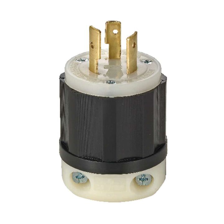 Leviton 20A 120/250V Black & White Non-Grounded Locking Plug, large image number 1