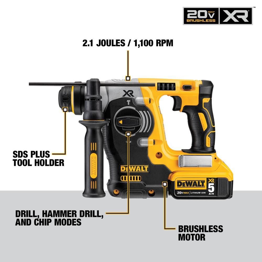 DEWALT 20V MAX XR Brushless 1-in L-Shape SDS Plus Rotary Hammer Kit, large image number 7