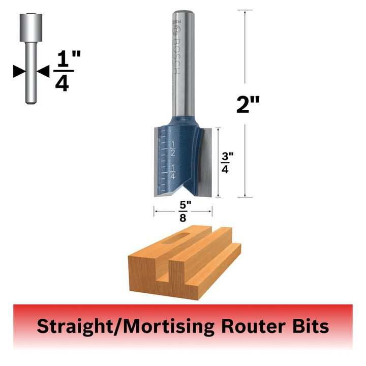 Bosch 5/8 Inch x 3/4 Inch Carbide Tipped 2-Flute Straight Bit, large image number 1