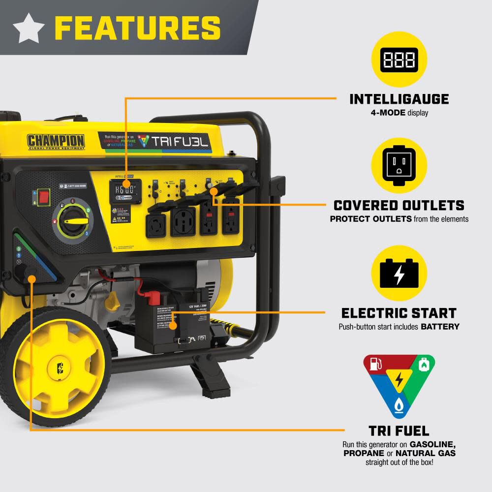 Champion Power Equipment 12,500-Watt Electric Start Tri Fuel 49 State Home Backup Portable Generator, large image number 4