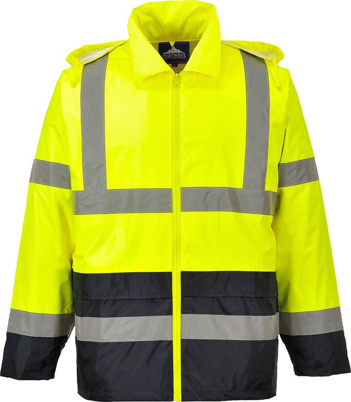 Portwest Yellow and Black Hi-Vis Contrast Rain Jacket - XL