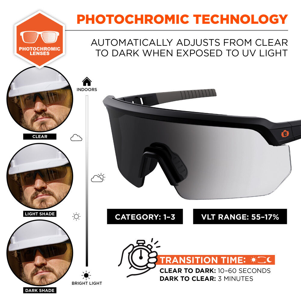 Ergodyne AEGIR Skullerz Photochromic Safety Glasses, large image number 3