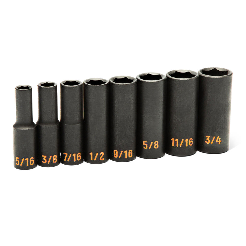 GEARWRENCH 3/8 Inch Drive 6 Point SAE Hi-Viz Deep Impact Socket Set 8 Pieces, large image number 1