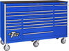 Extreme Tools RX Series 72 Inch W x 25 Inch D 19 Drawer Triple Bank Roller Cabinet 150 lb Slides Blue with Chrome Drawer Pulls, small image number 3