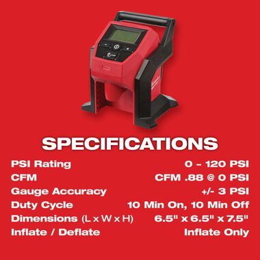 2475-20 M12 Li-ion Compact Inflator (bt) New Milwaukee M12 12-Volt