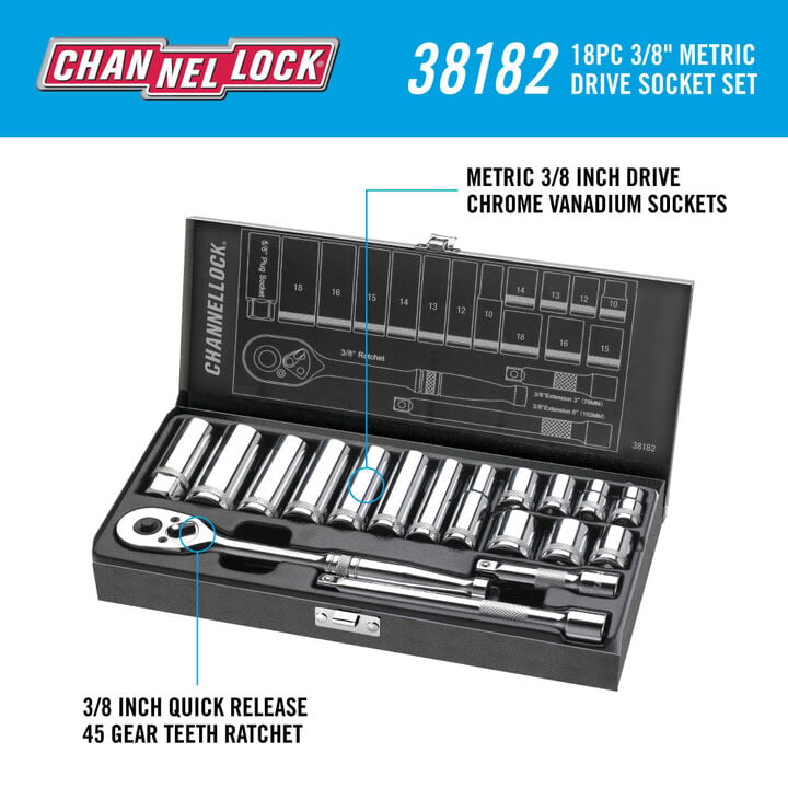 Channellock 3/8 Inch Drive Metric Socket Set 18 Pieces, large image number 2