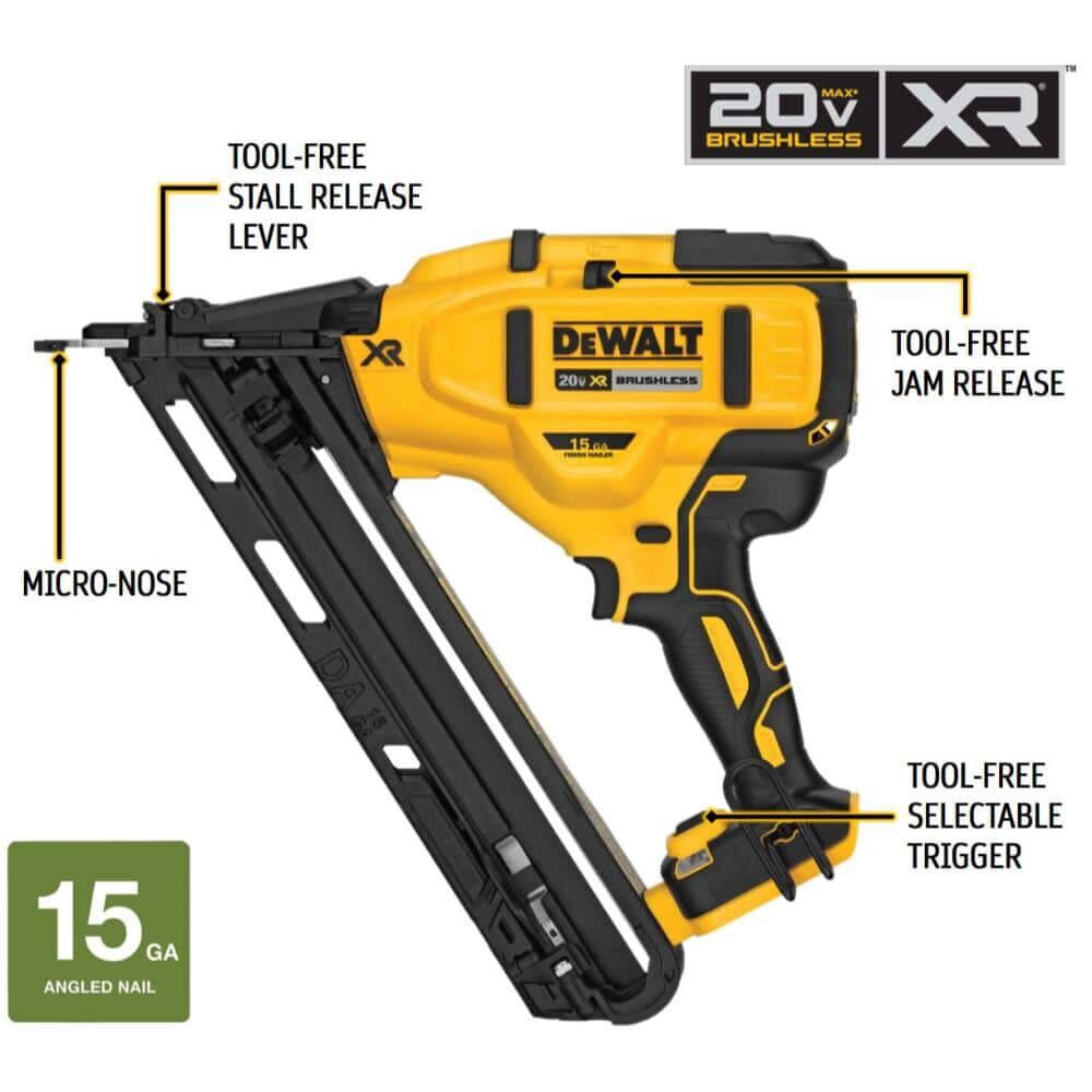 DEWALT 20V MAX XR 15 GA Angled Finish Nailer (Bare Tool) DCN650B from