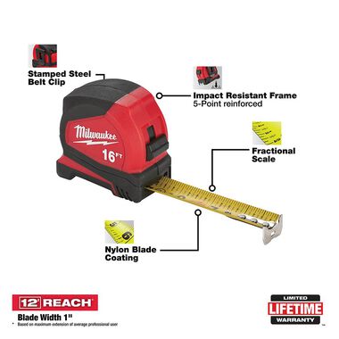 Milwaukee 16 ft. Compact Tape Measure, large image number 1