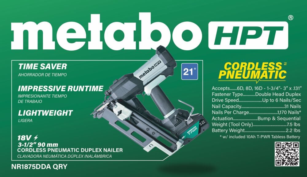 Metabo HPT Cordless Pneumatic 18V Duplex Forming Nailer Kit, large image number 2